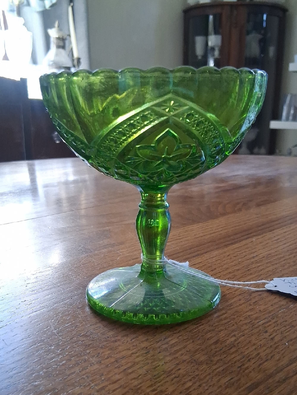 Green Pressed Glass Compote Vase - Decorative Centerpiece